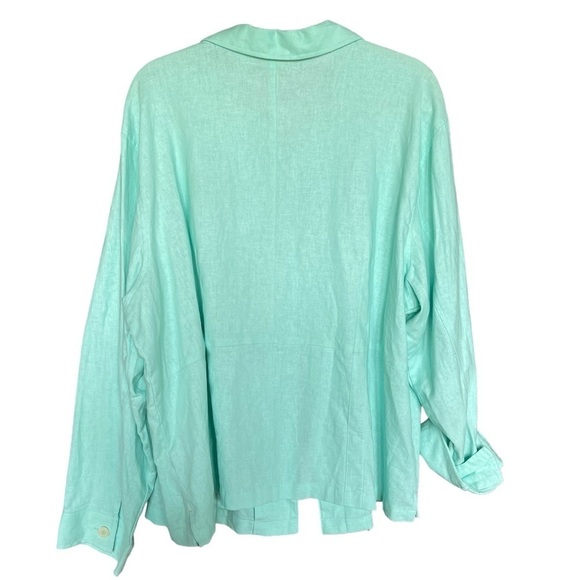 Erika Women’s Jacket lagoon Linen Blend Button Up Aqua Lightweight NWT - Picture 2 of 9